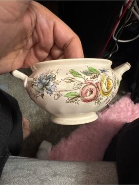Sheraton Floral Ceramic Sugar Bowl in Cream with Pink Yellow Accents